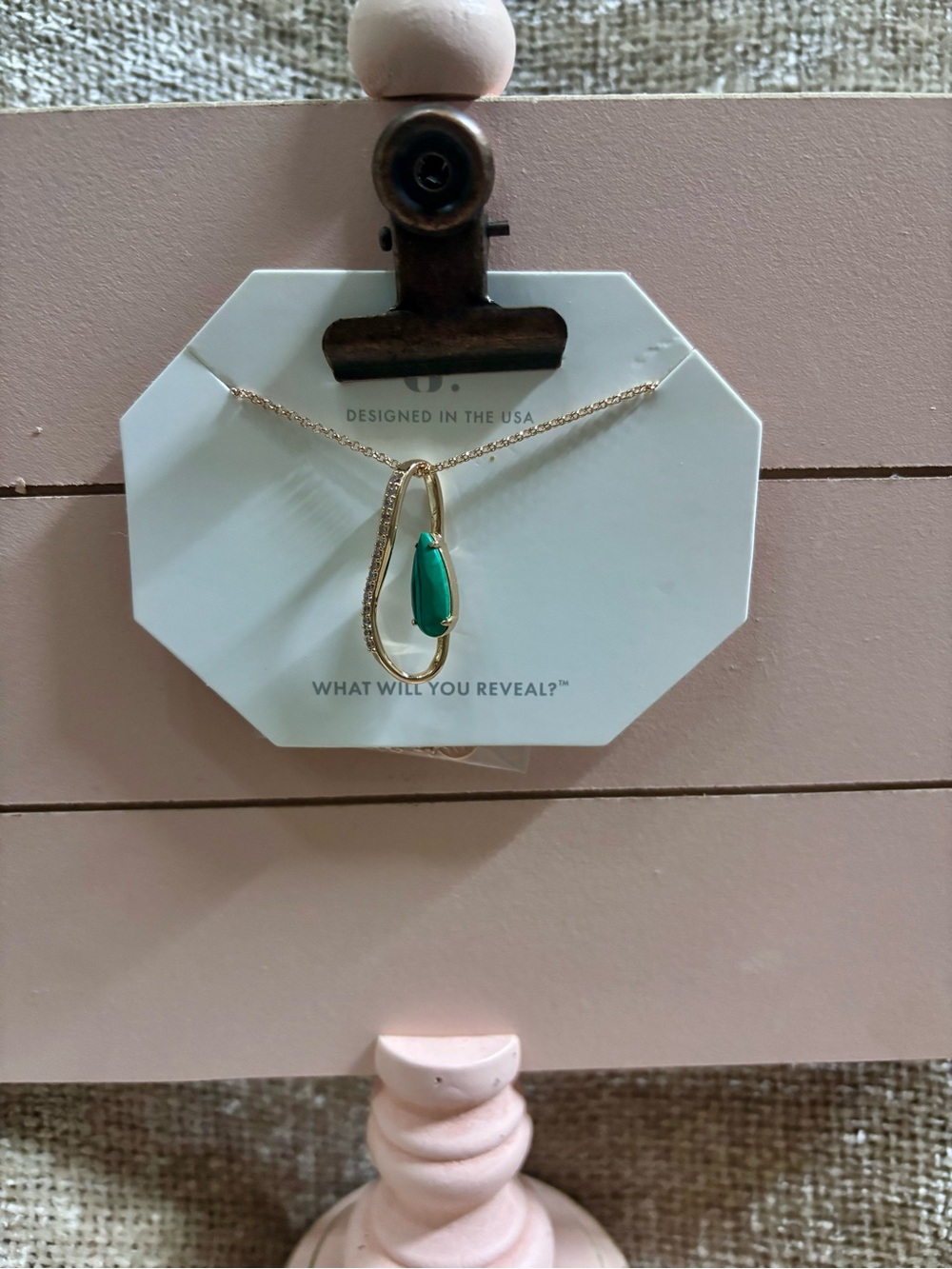 NWT Rose Gold Teardrop Necklace with Malachite Stone -